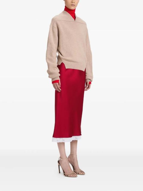 Victoria Beckham Lace Trim Slip midi skirt - Red