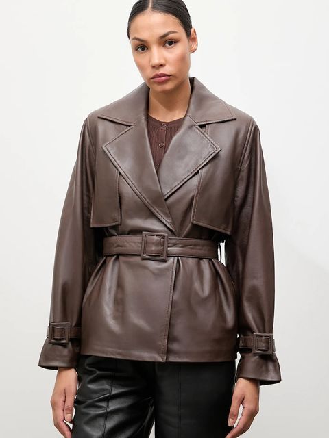 Answear.LAB kurtka skórzana kolor brązowy przejściowa