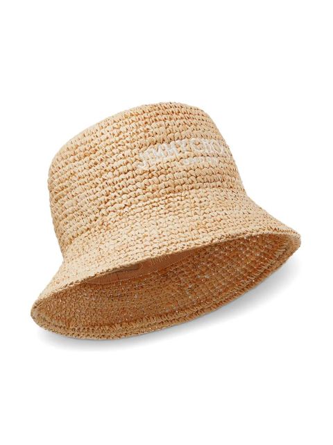 Jimmy Choo Atena logo-embroidered raffia hat - Neutrals