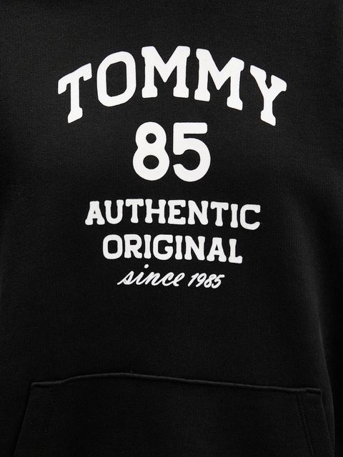 Tommy Jeans bluza bawełniana damska kolor czarny z kapturem z nadrukiem DW0DW22603