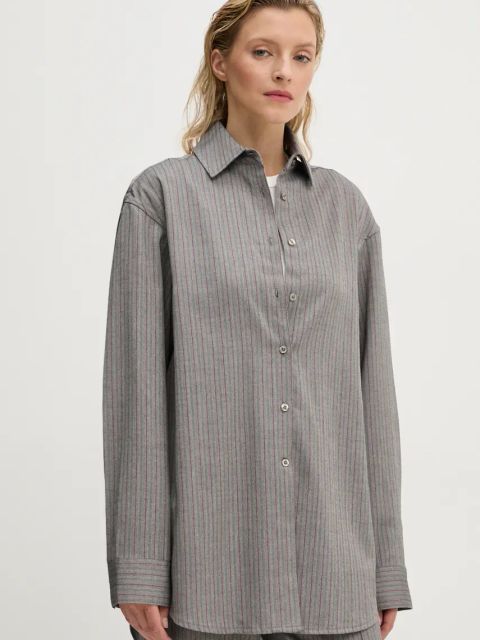 Remain koszula Herringbone Overshirt damska kolor szary relaxed z kołnierzykiem klasycznym 5018743038