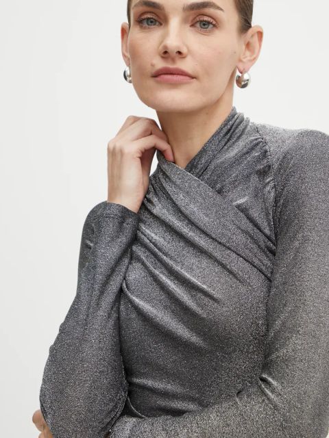 Bardot sukienka EVALINA kolor srebrny mini dopasowana 59534DB