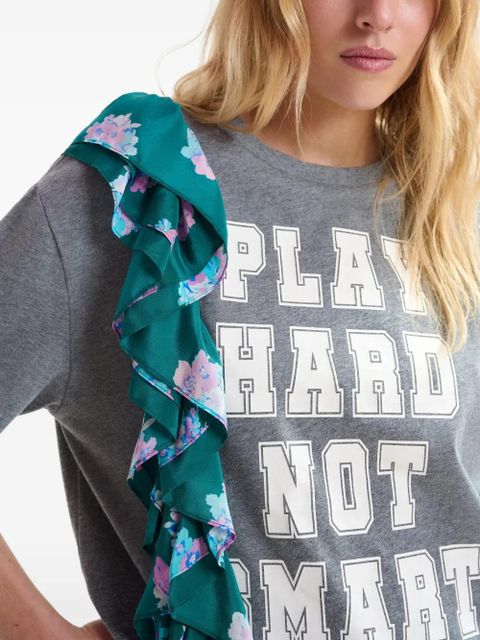 Essentiel Antwerp frill-detail graphic-print T-shirt - Grey