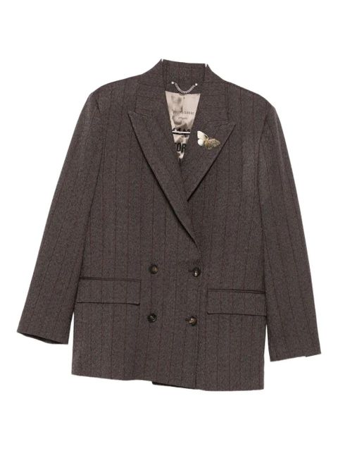 Golden Goose pinstripe butterfly-brooch blazer - Brown