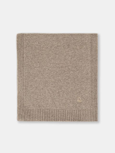 United Colors of Benetton szalik z dodatkiem wełny damski kolor brązowy gładki 122HDU01O - zdjęcie produktu nr 2