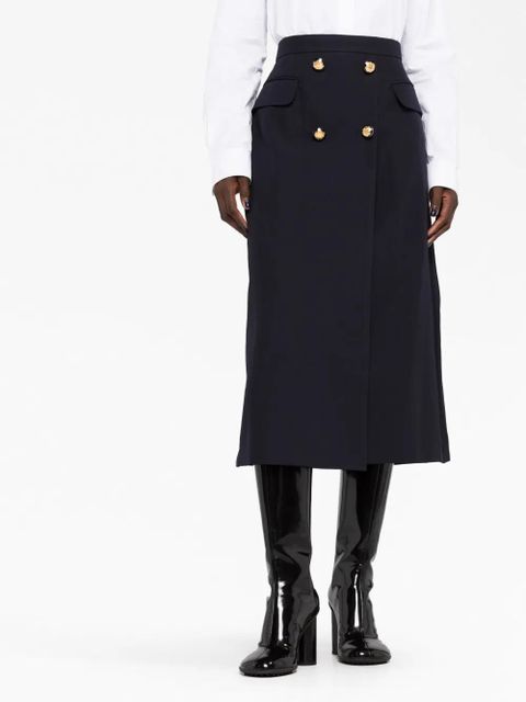 Alexander McQueen pleated wool-blend midi skirt - Blue