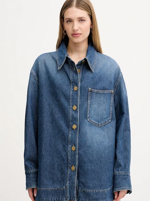 Pinko koszula jeansowa damska kolor niebieski relaxed z kołnierzykiem klasycznym 105669 A2TX - zdjęcie produktu nr 1