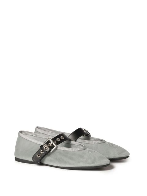 Miu Miu logo-embroidered ballerinas - Grey