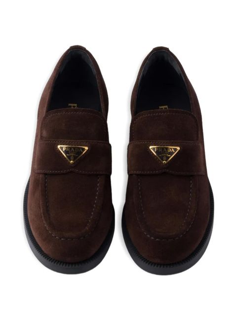 Prada suede triangle-logo loafers - Brown