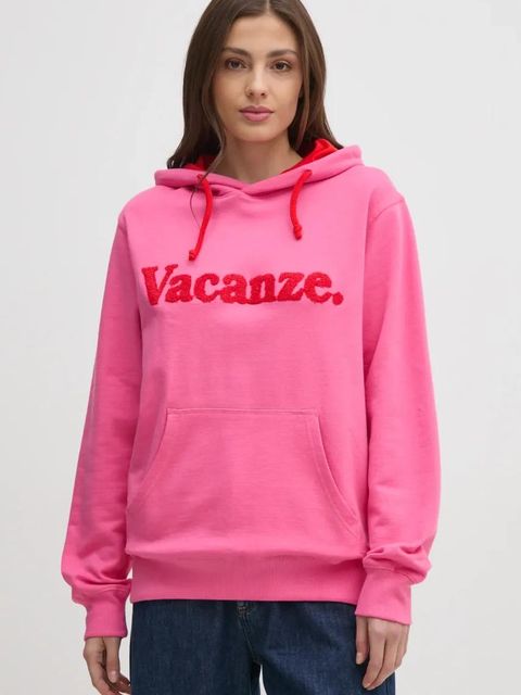 Drivemebikini bluza Vacanze Chenille damska kolor różowy z kapturem z aplikacją 2024-DMBS-027-PR