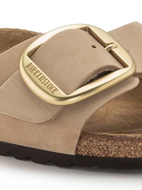 Birkenstock klapki nubukowe Madrid Big Buckle kolor beżowy 1024009