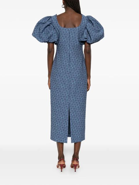 Max Mara floral-jacquard puff-sleeve dress - Blue