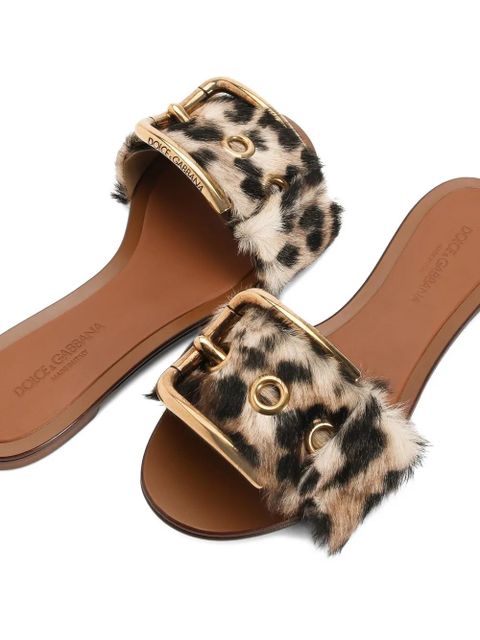 Dolce & Gabbana leo-print kid leather flat slippers - Neutrals