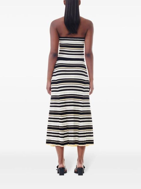 GANNI striped ribbed-knit midi skirt - Black