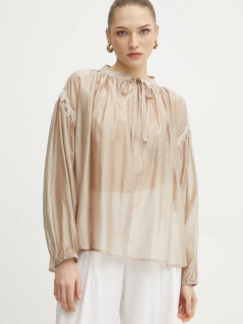 ERMANNO Firenze bluzka damska kolor beżowy gładka 56TK021ES3 - zdjęcie produktu nr 1