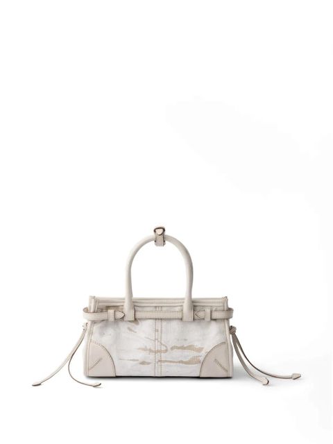Prada Bonnie small printed linen and leather handbag - Neutrals