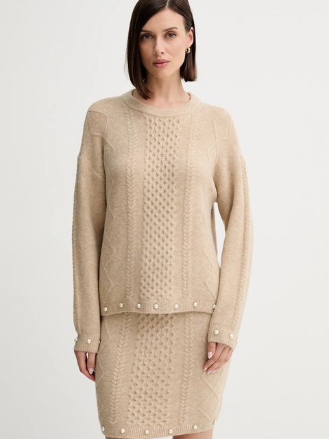 Twinset sweter z domieszką wełny damski kolor beżowy lekki 252AP3043 - zdjęcie produktu nr 1