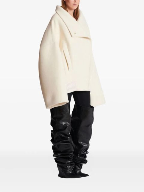 Balmain high-neck wide-sleeve coat - White