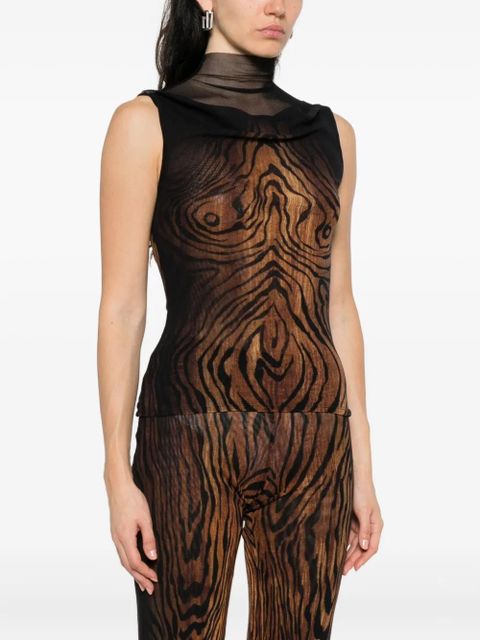 Jean Paul Gaultier high-neck wood-print top - Black
