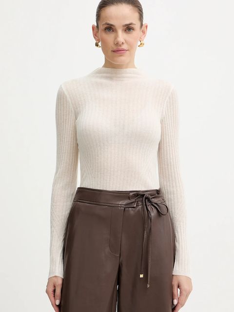 BOSS Orange sweter z dodatkiem wełny kolor beżowy lekki z półgolfem 50549391 - zdjęcie produktu nr 1