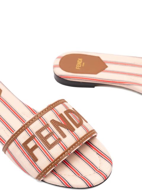 FENDI Sunshine striped logo-patch flat sandals - Multicolour