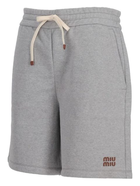 Miu Miu logo-embroidered fleece shorts - Grey