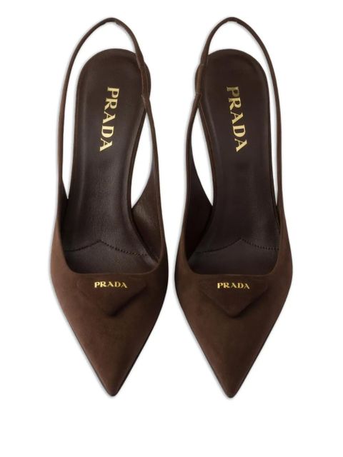 Prada 75mm slingback triangle-logo pumps - Brown