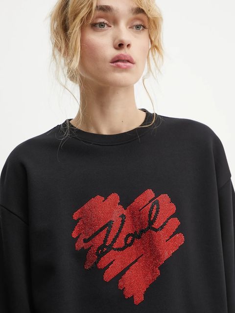 Karl Lagerfeld bluza bawełniana damska kolor czarny z aplikacją A1W20045