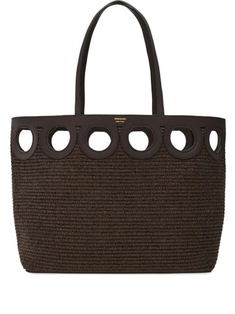 Ferragamo large raffia tote bag - Brown - zdjęcie produktu nr 1