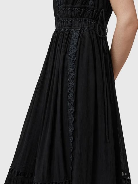 AllSaints sukienka XANTHE kolor czarny maxi rozkloszowana W302DC