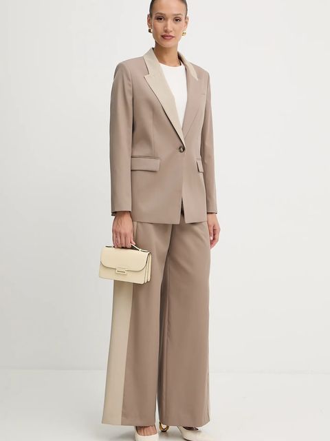 BOSS spodnie wełniane damskie kolor beżowy szerokie high waist 50543410 - zdjęcie produktu nr 2