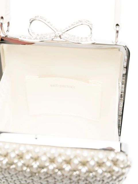 Self-Portrait mini pearl-embellishment tote bag - White