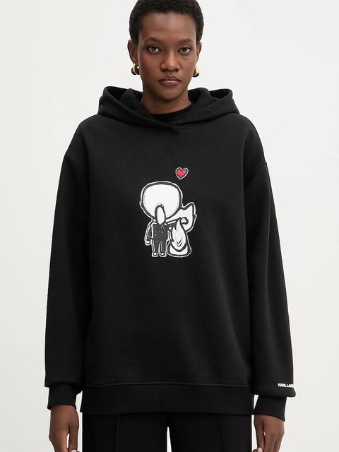 Karl Lagerfeld bluza bawełniana IKON damska kolor czarny z kapturem wzorzysta B1W20030 - zdjęcie produktu nr 1