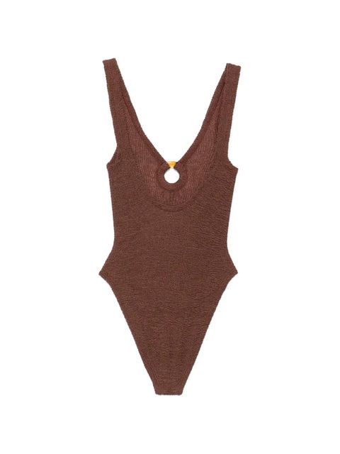 Hunza G crinkle-effect ring-detail swimsuit - Brown - zdjęcie produktu nr 2