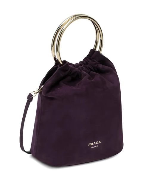 Prada medium ring-handle suede bucket bag - Purple
