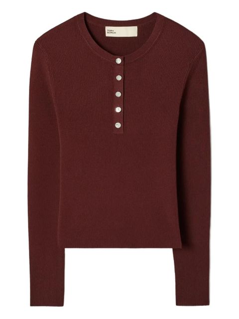 Tory Burch ribbed henley top - Red - zdjęcie produktu nr 1