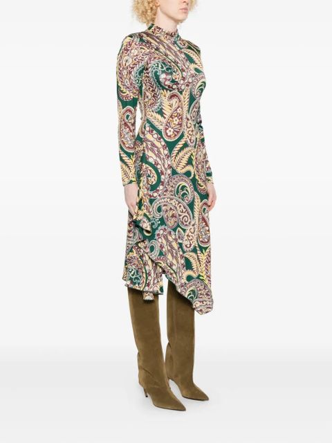 ETRO paisley-print asymmetric midi dress - Green