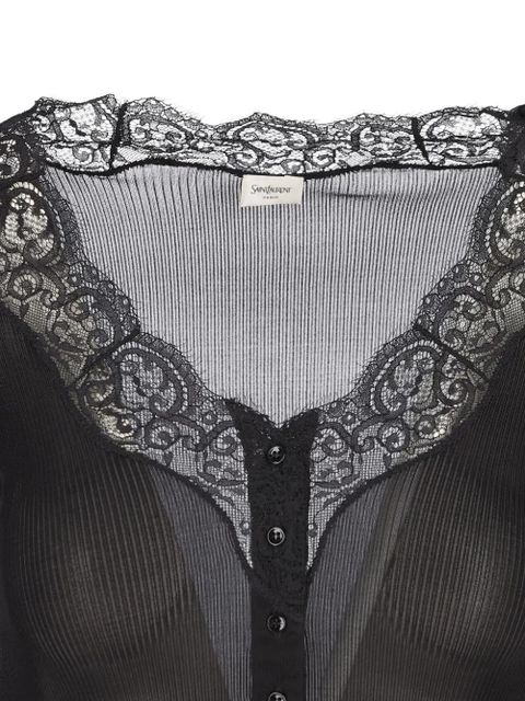 Saint Laurent lace-trim ribbed cardigan - Black
