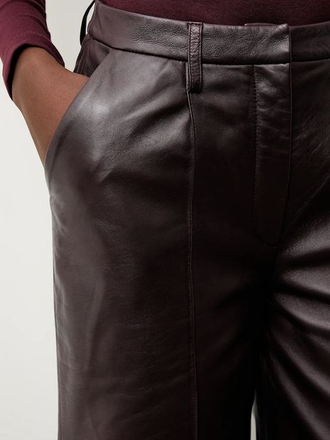 Answear.LAB spodnie skórzane damskie kolor bordowy szerokie high waist