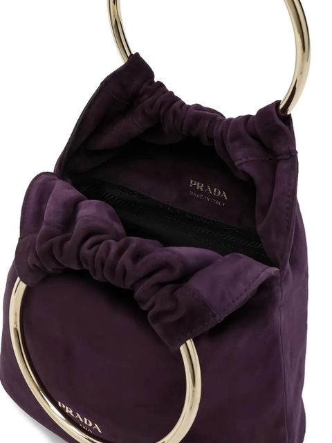 Prada medium ring-handle suede bucket bag - Purple