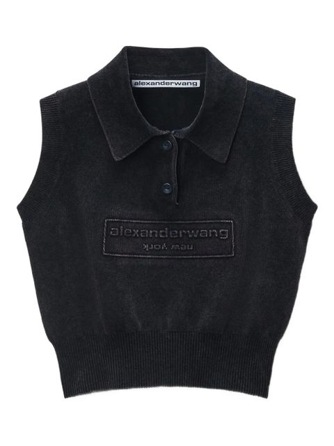 Alexander Wang logo-embossed sleeveless polo top - Black - zdjęcie produktu nr 1