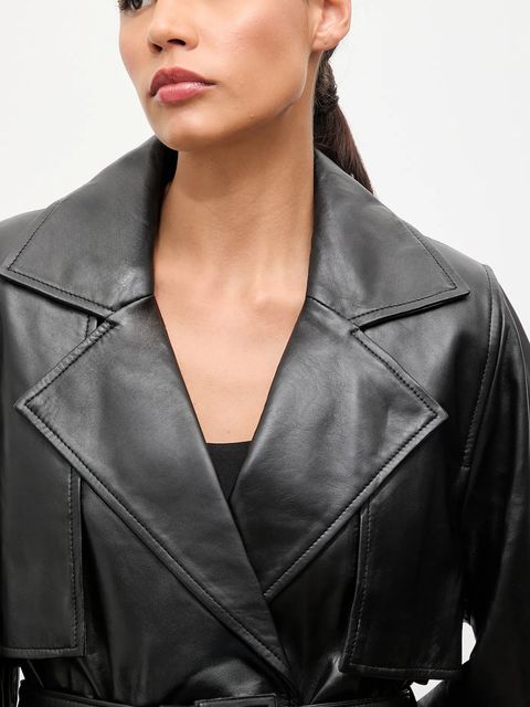 Answear.LAB kurtka skórzana kolor czarny przejściowa