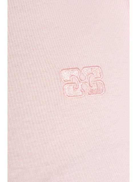 GANNI embroidered-logo long-sleeved T-shirt - Pink
