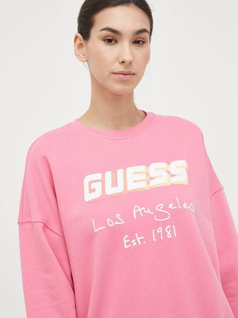 Guess bluza damska kolor różowy z nadrukiem