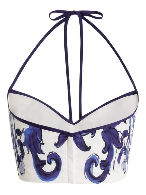 Dolce & Gabbana Majolica-print cotton satin top - White - zdjęcie produktu nr 2