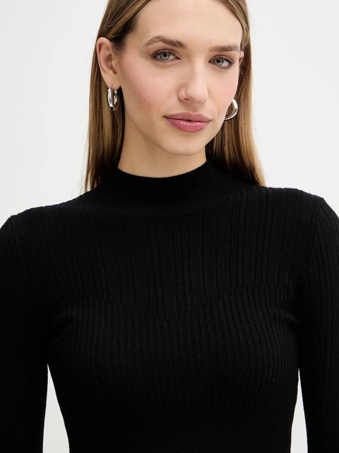 Twinset sweter damski kolor czarny lekki z półgolfem 252TT3221