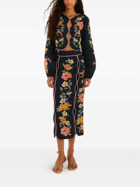 FARM Rio floral-embroidered midi skirt - Blue - zdjęcie produktu nr 2