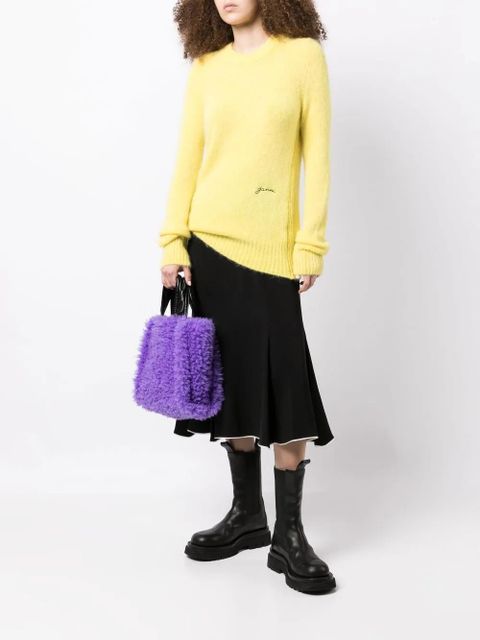 GANNI logo-embroidered crew-neck jumper - Yellow