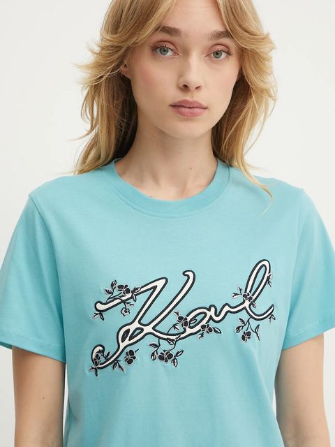 Karl Lagerfeld t-shirt bawełniany damski kolor turkusowy A3W17018