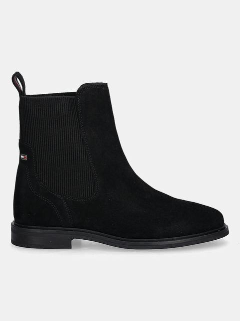 Tommy Hilfiger sztyblety zamszowe FLAG SUEDE CHELSEA BOOT damskie kolor czarny na płaskim obcasie FW0FW08780 - zdjęcie produktu nr 2